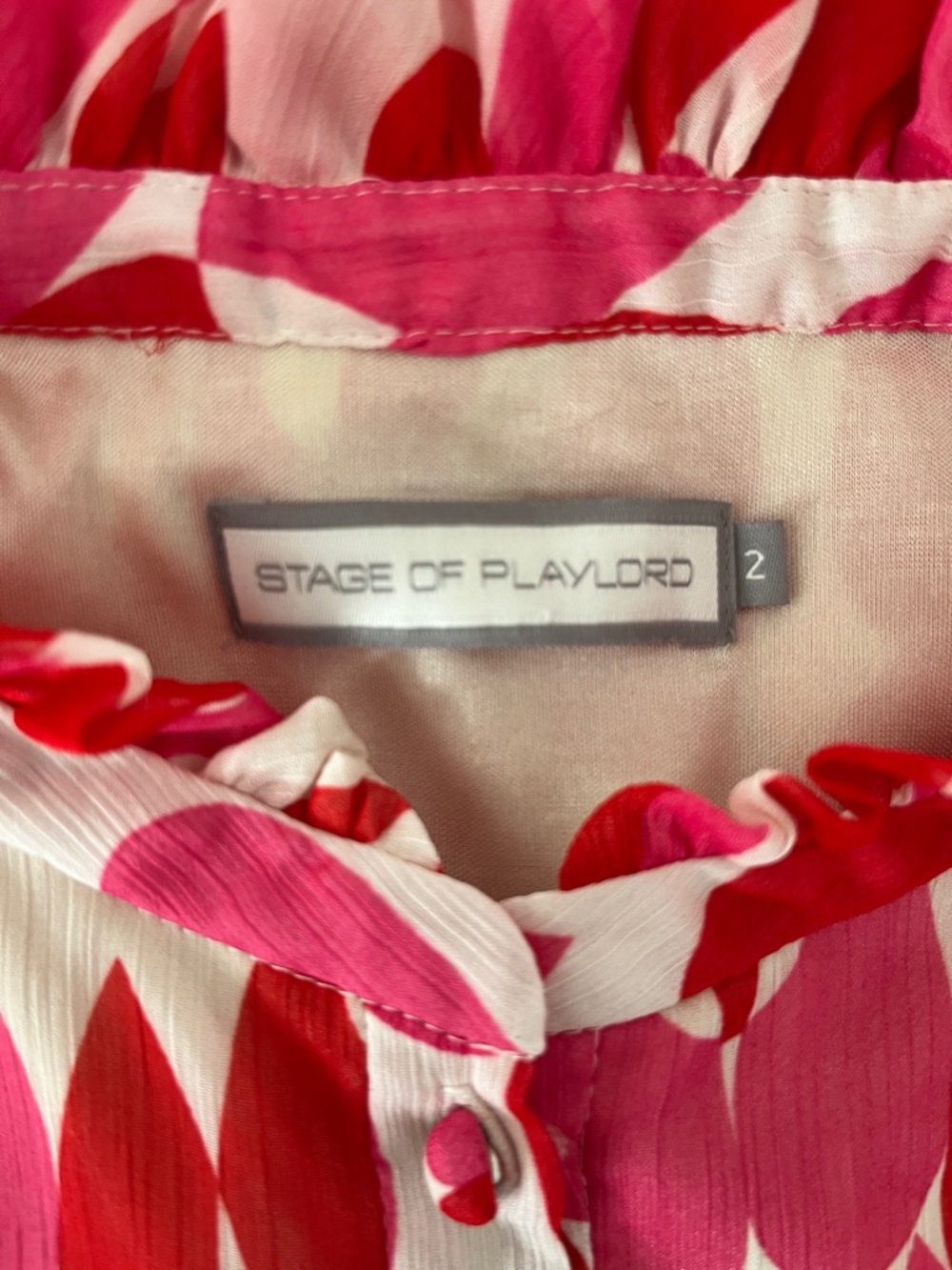 Sleeveless Pink & Red Patterned Mini Dress with Ruffle Collar and sleeve caps - Picture 8 of 11
